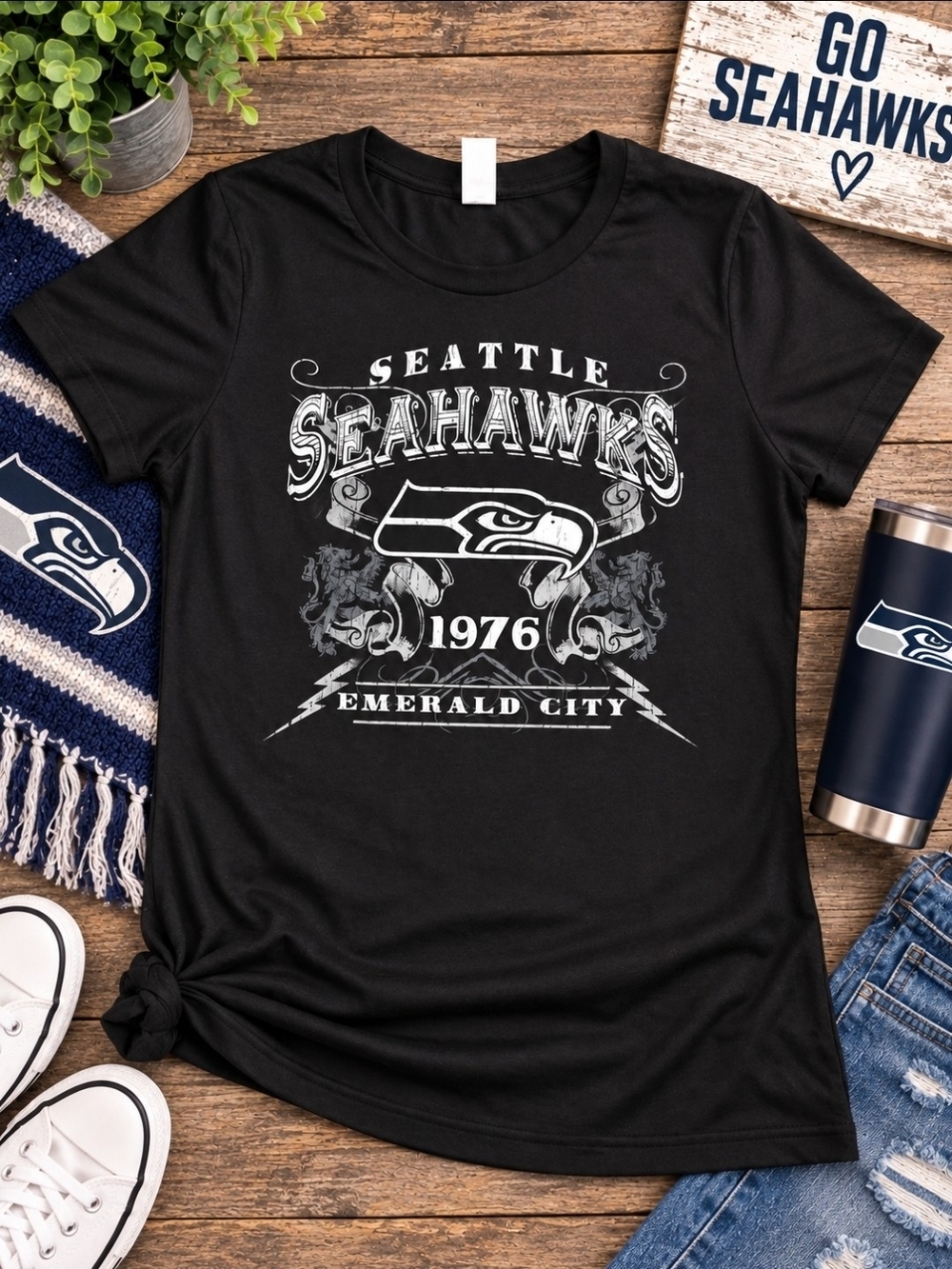 NFL Seattle Seahawks Black Graphic Short Sleeve Tee